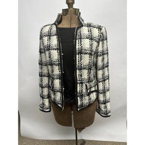 Chicos Classy Wool Blend Short Jacket Womens Black/White SZ 0 Very Gd Condition‎